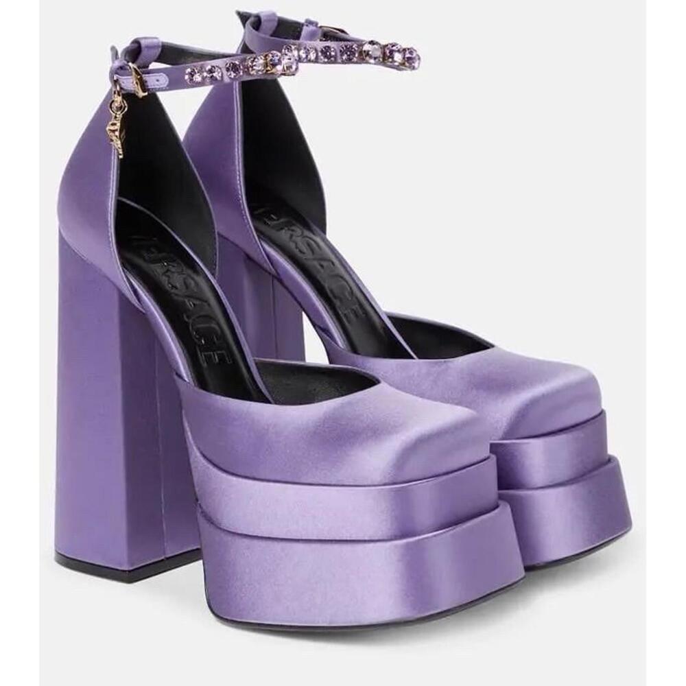 NIB Versace Medusa Aevitas Orchid Purple Satin Crystal Platform Pumps 40.5 $1575 - Picture 1 of 9
